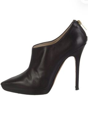 Jimmy Choo Black Leather Pointed Stiletto Ankle Bootie with Gold Zip